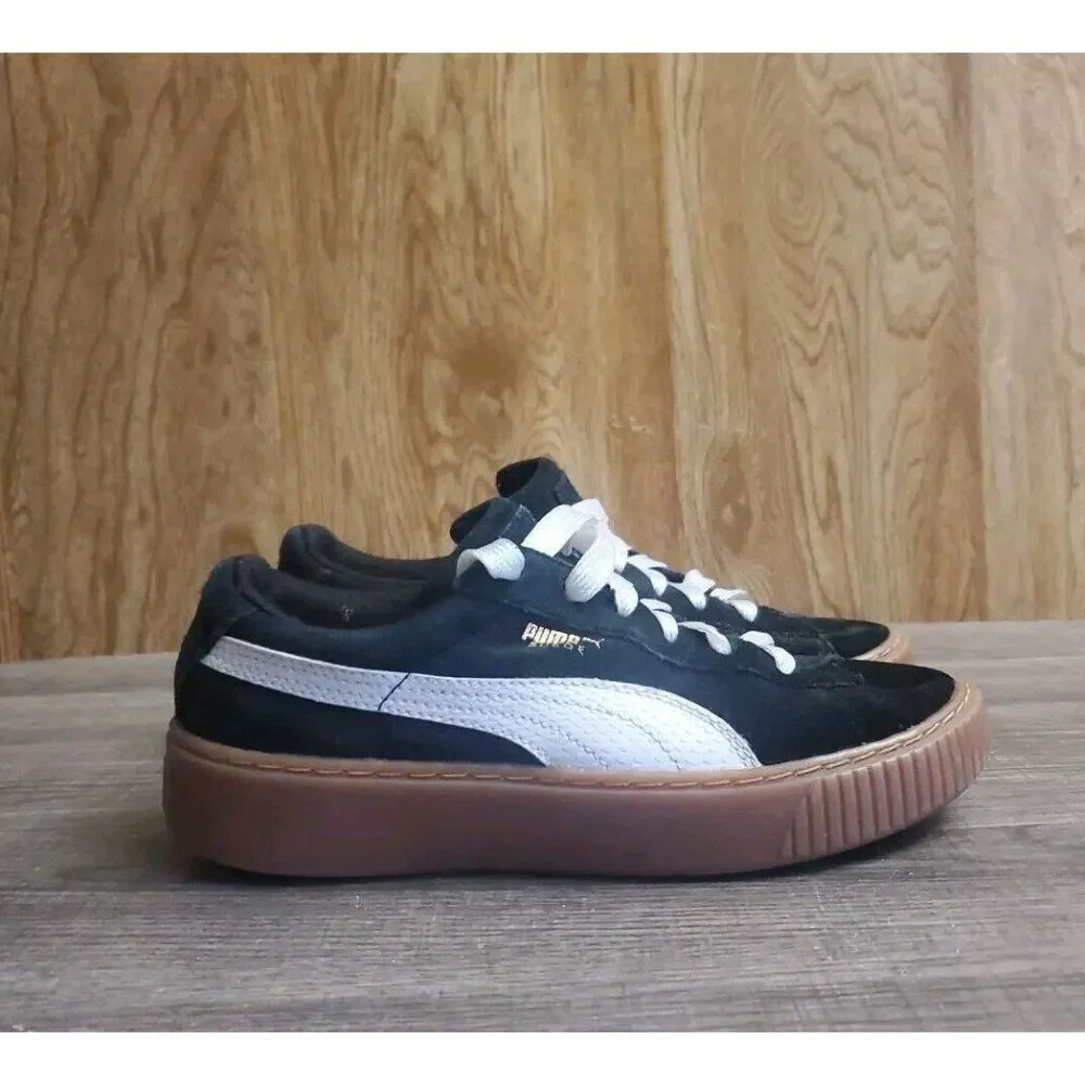 Puma Suede‎ Platform Shoes Sneakers Youth Size 3.5 Black White